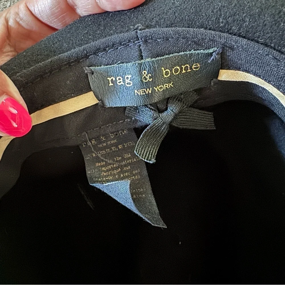 rag & bone Sleek Black Fedora wool hat size small